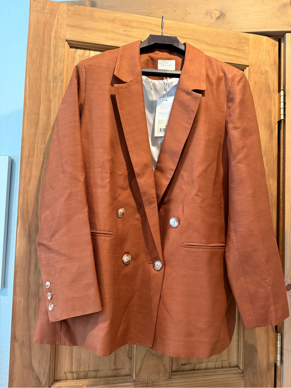 Sezane Copper Double-Breasted Blazer